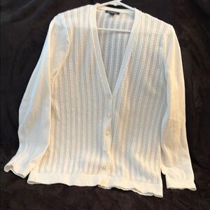 Lands' End White Ribbed Cardigan Sweater